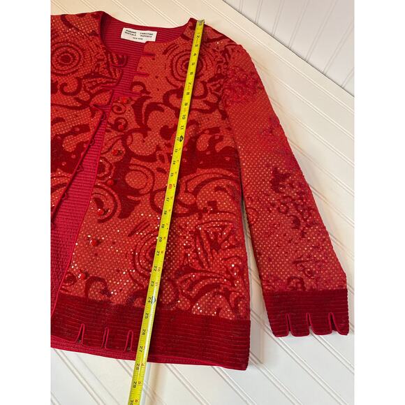 Vintage Aurora Ruffolo Christian Ruperto Red Sequin Button Cardigan Party Sz XL - Picture 4 of 7